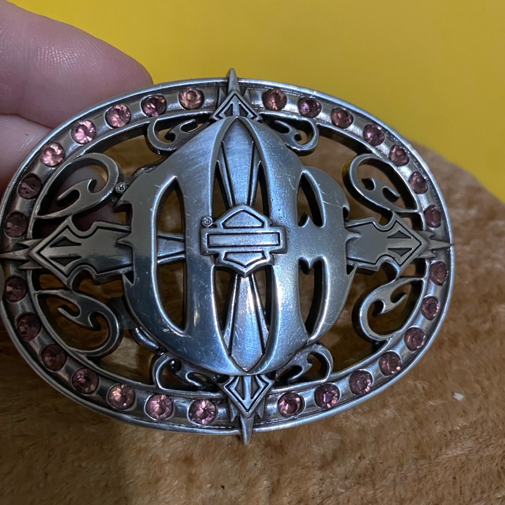 Harley-Davidson Silver Oval Belt Buckle with Gold Accents